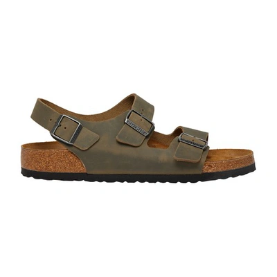 Shop Birkenstock Milano Waxy Leather Sandals In Faded Khaki