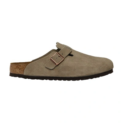 Shop Birkenstock Boston Suede Leather Clogs In Taupe