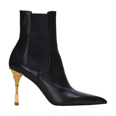 Shop Balmain Moneta Leather Ankle Boots In Noir