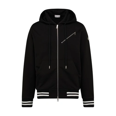 Shop Moncler Zip Up Cardigan In Black