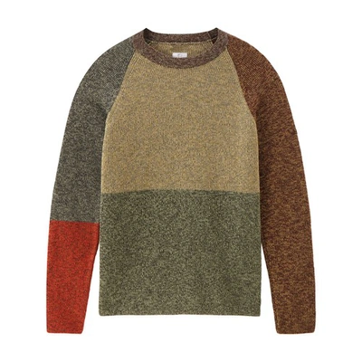 Shop Woolrich Color Block Crewneck Sweater In Gold Khaki