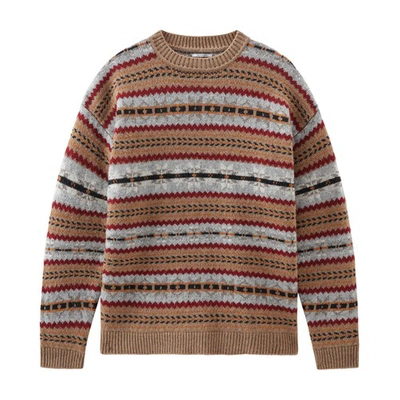 Shop Woolrich Fair Isle Crewneck Sweater In Dark Camel