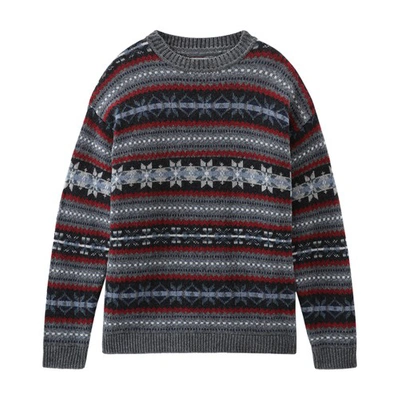 Shop Woolrich Fair Isle Crewneck Sweater In Charcoal