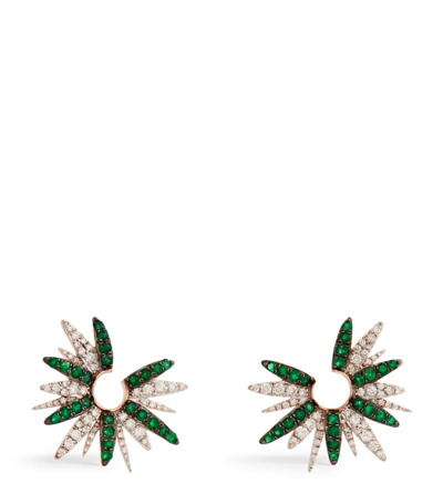 Shop Bee Goddess Rose Gold, Diamond And Emerald Hera Earrings