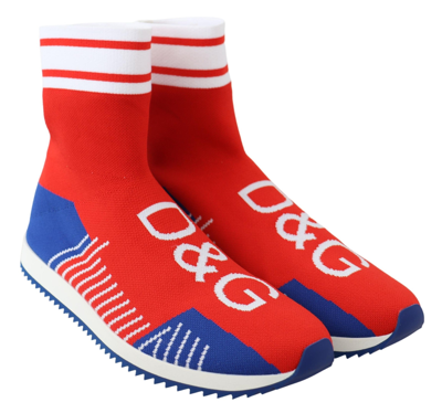 Shop Dolce & Gabbana Blue Sorrento Logo Sneakers Sock Men's Shoes In Red