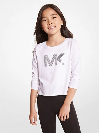 Shop Michael Kors Sequined Logo Cotton T-shirt In White