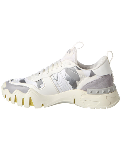 Shop Valentino Camo Canvas & Leather Sneaker In Silver