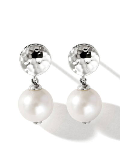 Shop John Hardy Freshwater Pearl Hammered Drop Earrings In Silver