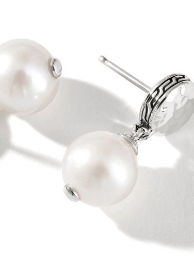 Shop John Hardy Freshwater Pearl Hammered Drop Earrings In Silver