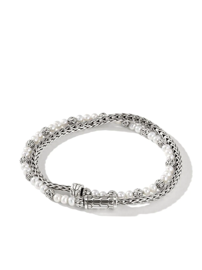 Shop John Hardy Classic Chain 3.5mm Double Wrap Freshwater Pearl Bracelet In Silver