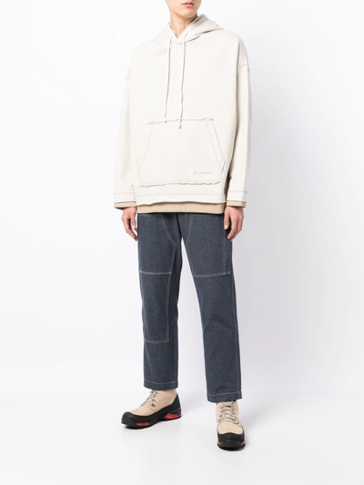 Five Cm Contrast-stitch Drawstring Hoodie In Nude