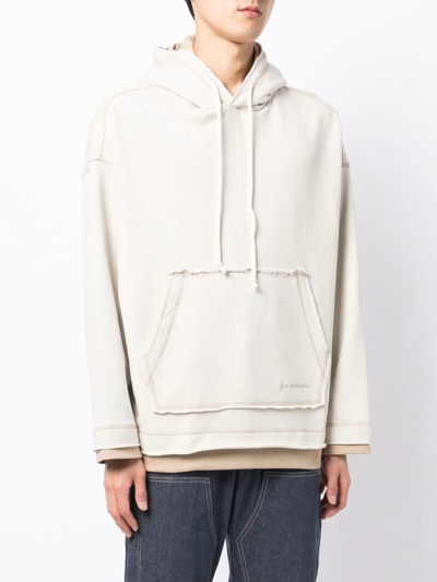 Five Cm Contrast-stitch Drawstring Hoodie In Nude