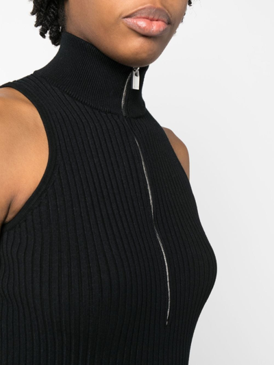 Alyx Black Ribbed Knit Zipper Dress In Schwarz