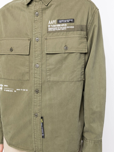 Shop Aape By A Bathing Ape Logo-embroidered Cargo Shirt In Grün