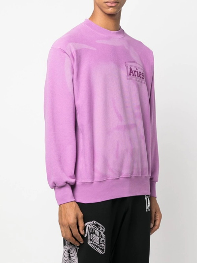Shop Aries Chest-logo Crew-neck Sweatshirt In Rosa