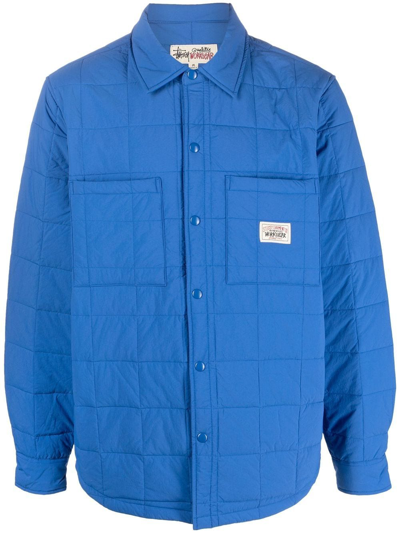 Shop Stussy Long-sleeve Front-button Jacket In Blue