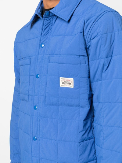 Shop Stussy Long-sleeve Front-button Jacket In Blue