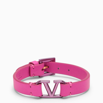 Shop Valentino Pink Pp Leather Bracelet With Vlogo