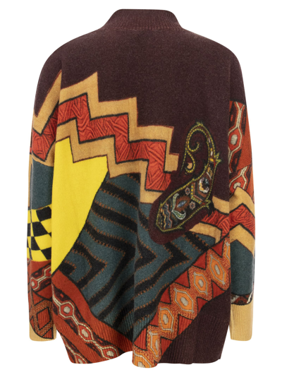 Shop Etro Wool Sweater With Patchwork Print In Bordeaux