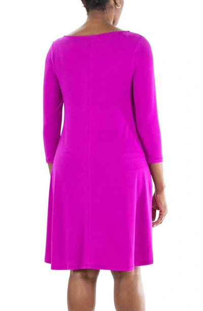Shop Nina Leonard Three-quarter Sleeve Stretch Knit Trapeze Dress In Vibrant Violet