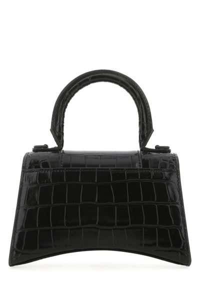 Balenciaga Hourglass Xs Croc-effect Leather Tote In Black
