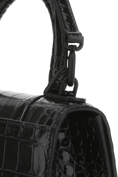 Balenciaga Hourglass Xs Croc-effect Leather Tote In Black
