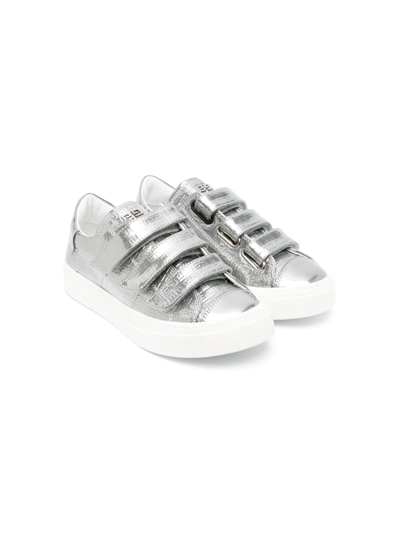 Givenchy Kids' Silver Metallic Monogram Velcro Trainers In Grey