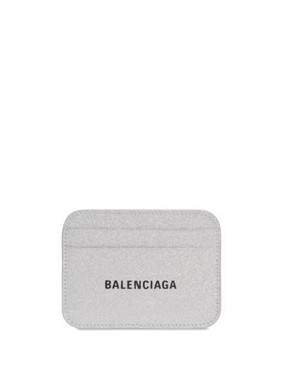 Shop Balenciaga Cash Logo-print Card Holder In Silver