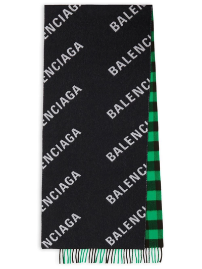 Shop Balenciaga Reversible Logo-print Scarf In Black