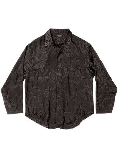 Shop Balenciaga Long-print Silk Shirt In Black