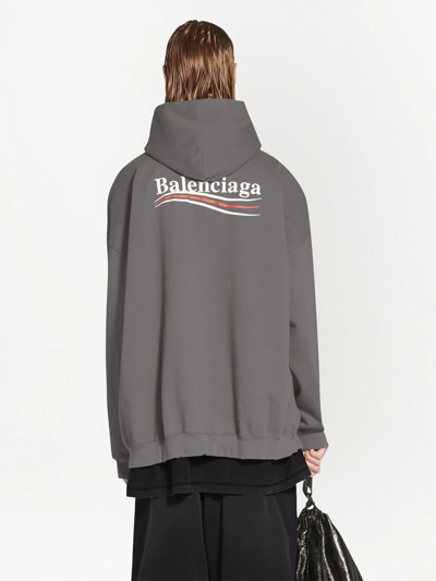 Shop Balenciaga Logo-print Rib-trimmed Hoodie In Grey
