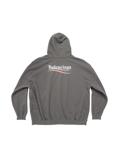 Shop Balenciaga Logo-print Rib-trimmed Hoodie In Grey