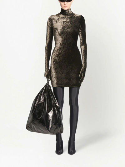 Shop Balenciaga Velvet-effect Mini Dress In Brown