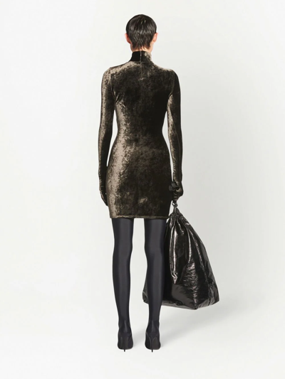Shop Balenciaga Velvet-effect Mini Dress In Brown
