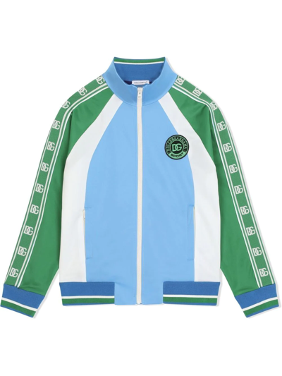 Shop Dolce & Gabbana Colour-block Logo-tape Zipped Track Jacket In Blue
