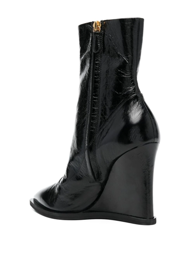 Shop Moschino Wedge-heel Patent-leather Boots In Black