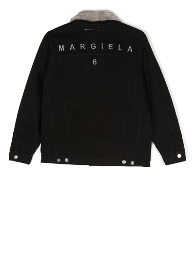 Shop Mm6 Maison Margiela Teen Faux-shearling Trim Jacket In Black