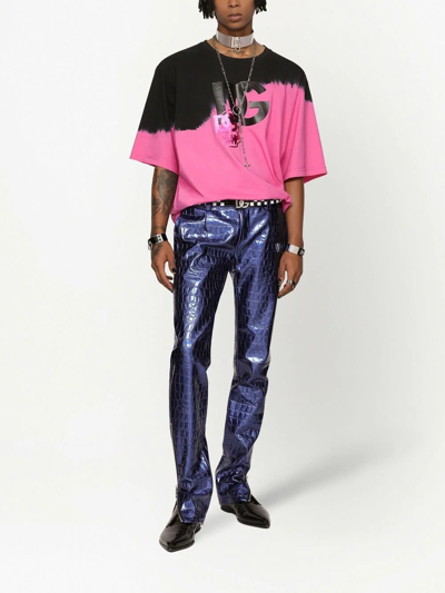 Shop Dolce & Gabbana Metallic-finish Skinny Trousers In Purple