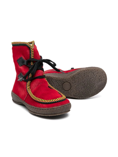 Pèpè Heidi Lace-up Ankle Boots In Red