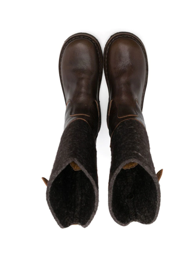 Shop Pèpè Joe Felt-detail Boots In Brown