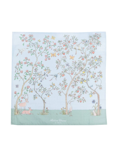 Shop Atelier Choux Printed Cotton Blanket In Blue