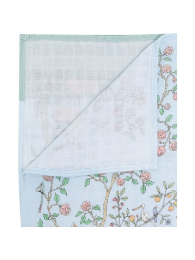 Shop Atelier Choux Printed Cotton Blanket In Blue