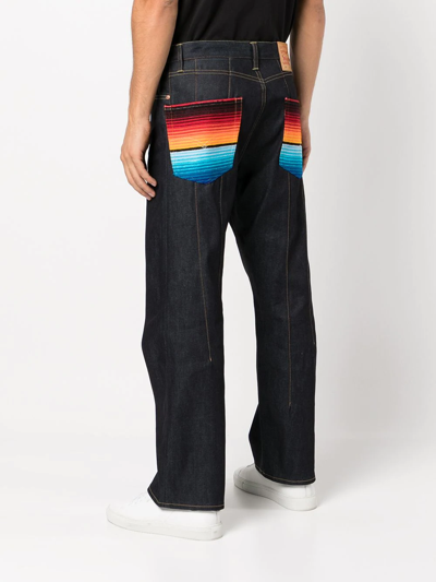 Shop Junya Watanabe Stripe-detail Straight-leg Jeans In Blue