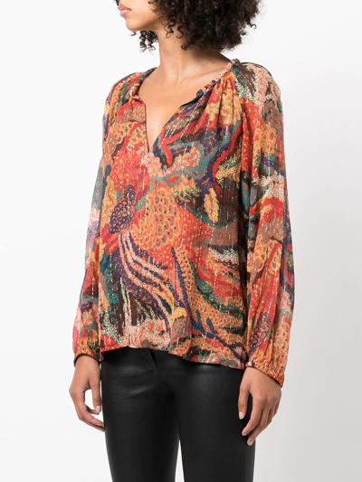 Shop A.l.c Printed Silk Blouse In Neutrals