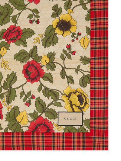 Gucci Floral-print Quilted Blanket In Red