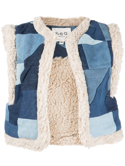Shop Sea Patchwork Faux-shearling Gilet In Blue