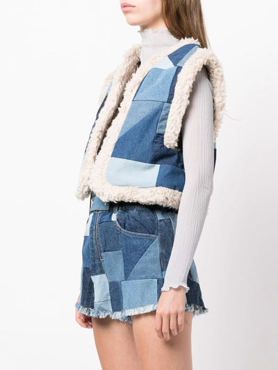 Shop Sea Patchwork Faux-shearling Gilet In Blue