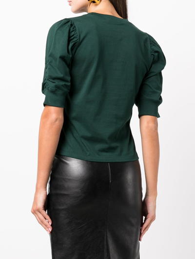 Shop Frame Puff-sleeve Cotton Blouse In Green