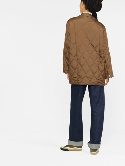 Shop Ganni Diamond-quilted Ripstop Jacket In Brown