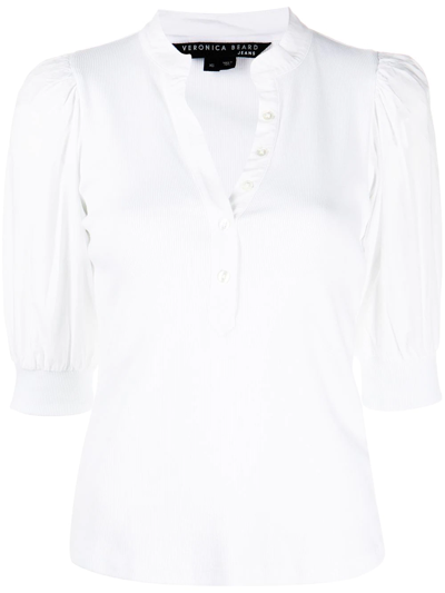 Veronica Beard Coralee Puff Sleeve Henley T-shirt In White